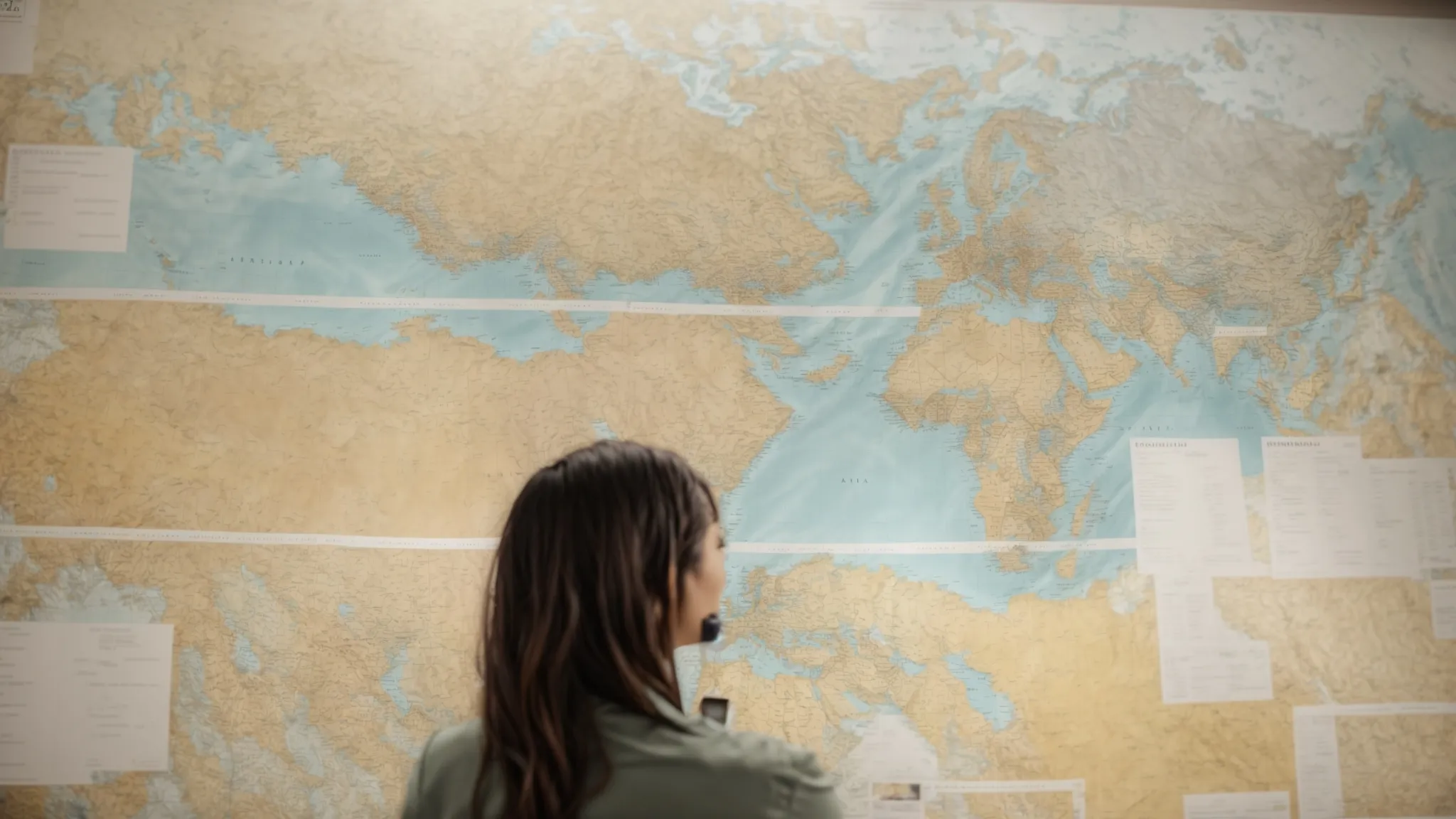 a marketer analyzing a global digital map showing varying search trends across different regions.