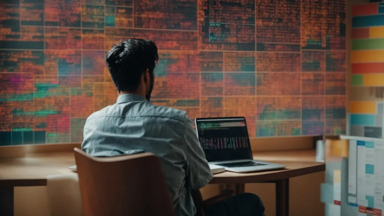 a person on a laptop browses through colorful graphs and lists analyzing popular search terms.