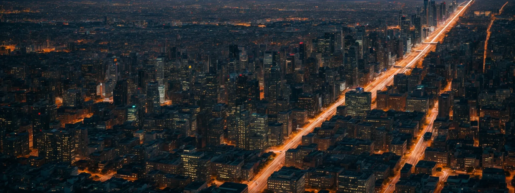 a skyline viewed from above, showcasing a diverse tapestry of global city lights as dusk falls over an interconnected world.