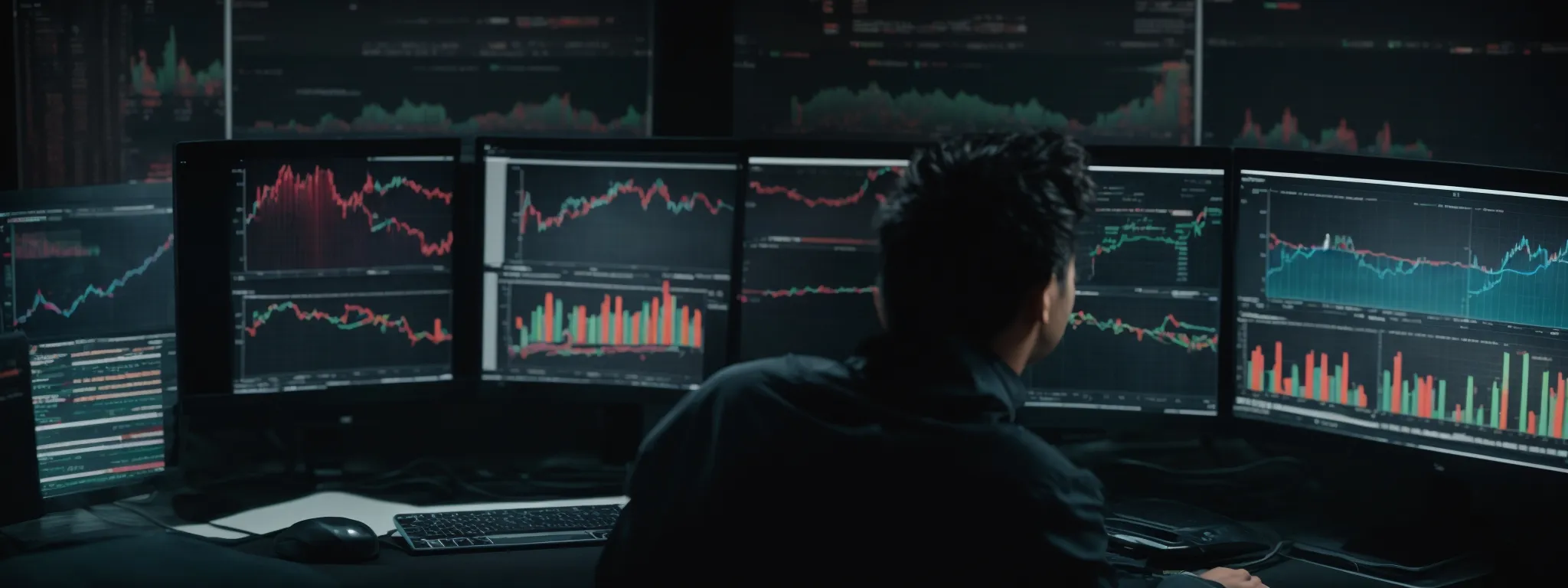 a person sitting at a computer displaying colorful graphs and analytics on the screen, symbolizing data-driven marketing insights.