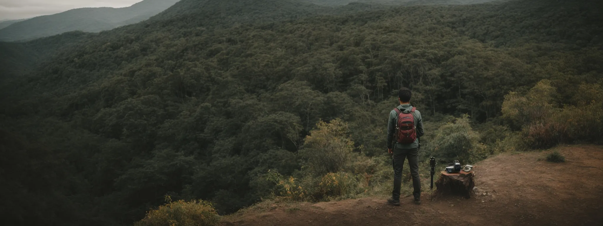 a person stands at the edge of an uncharted forest with a compass and map, symbolizing strategic exploration.