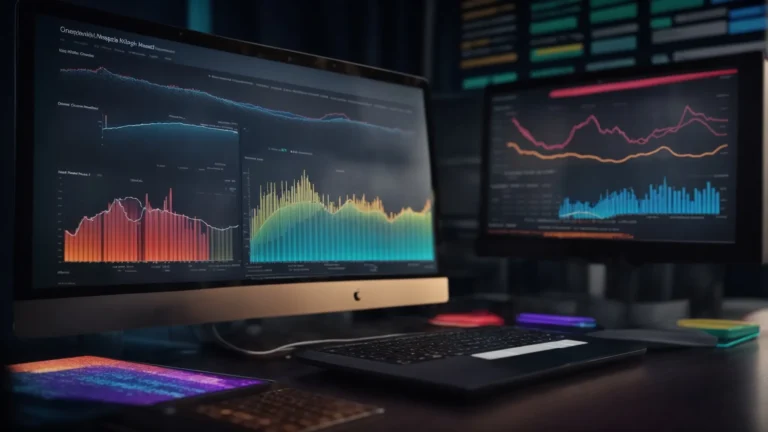a computer screen displaying colorful graphs and keyword analysis charts to represent the metrics used in exceptional keyword research tools.