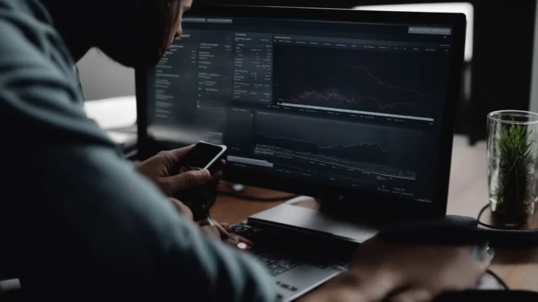 a person analyzing data on a computer screen showing a graph of keyword trends.