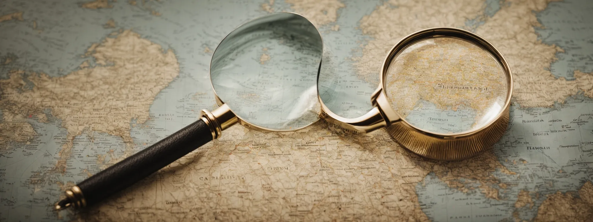 a magnifying glass over a detailed map symbolizing strategic exploration within a digital landscape.