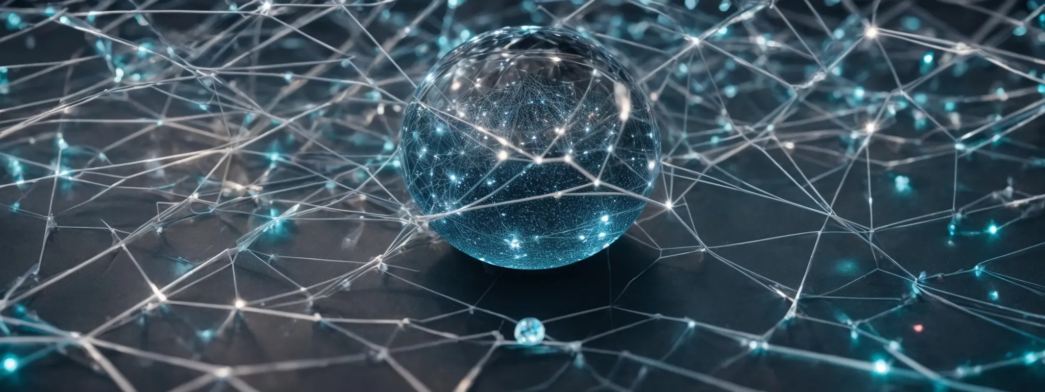 a crystal ball amidst a network of connected devices, symbolizing the prediction and adaptation in digital marketing strategies.