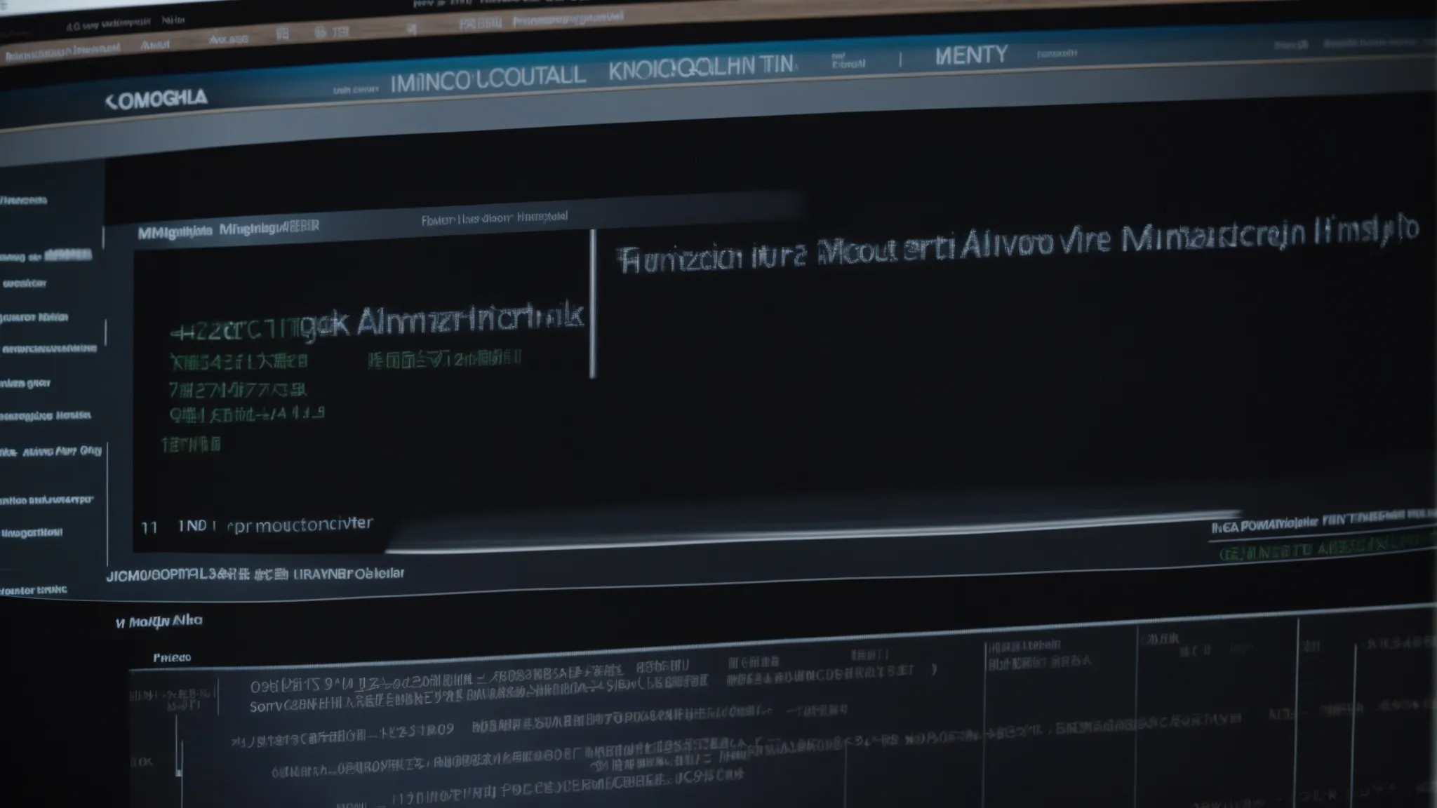 a close-up view of a magnifying glass highlighting keywords on a computer screen displaying a search analytics graph.