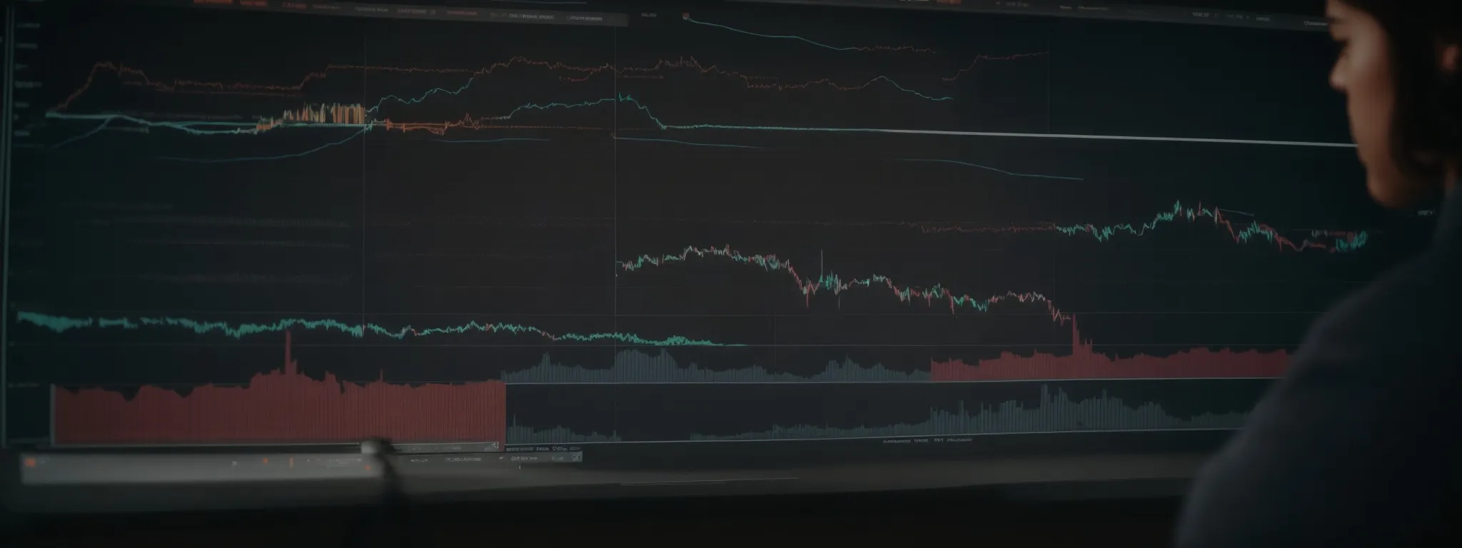 a person views a detailed graph on a computer screen, symbolizing data analysis in seo.