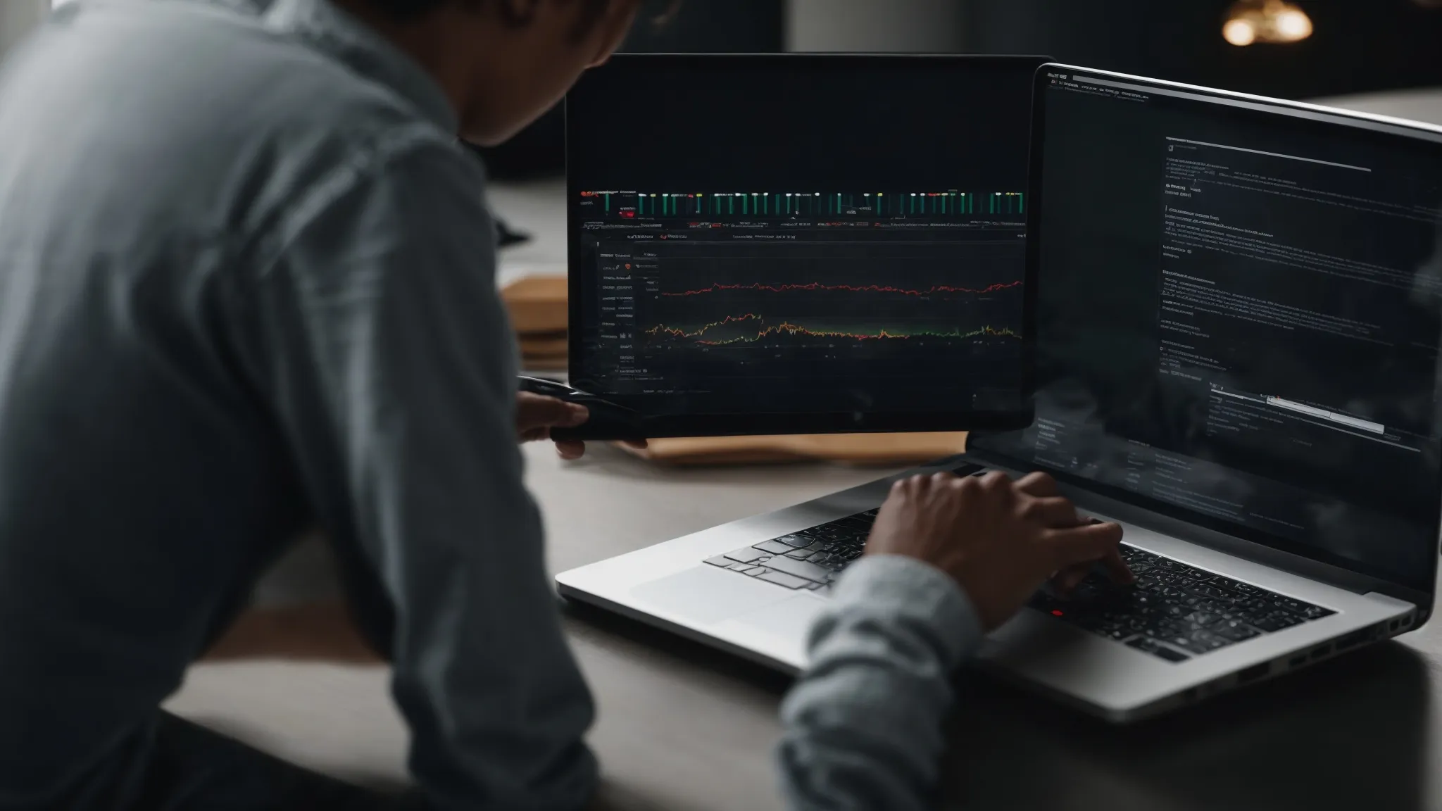a person using a laptop to analyze data on a search engine results page.