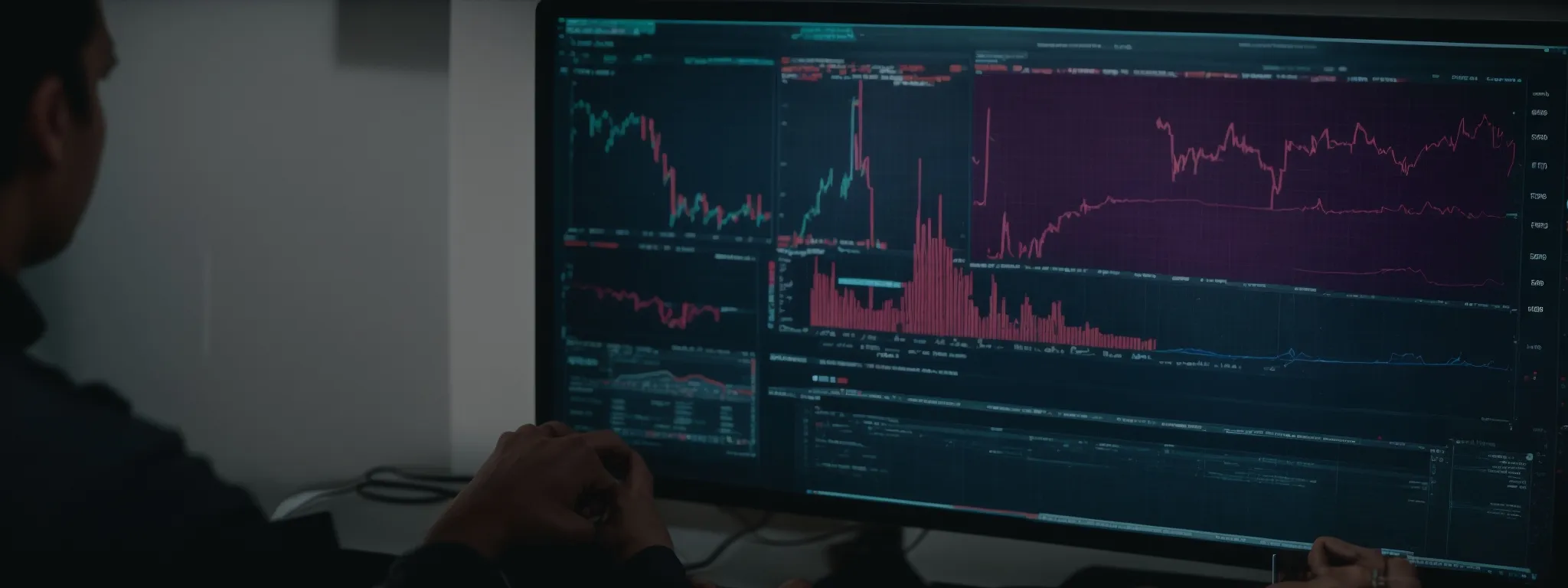 a person analyzing data charts on a computer screen, illustrating seo strategies.