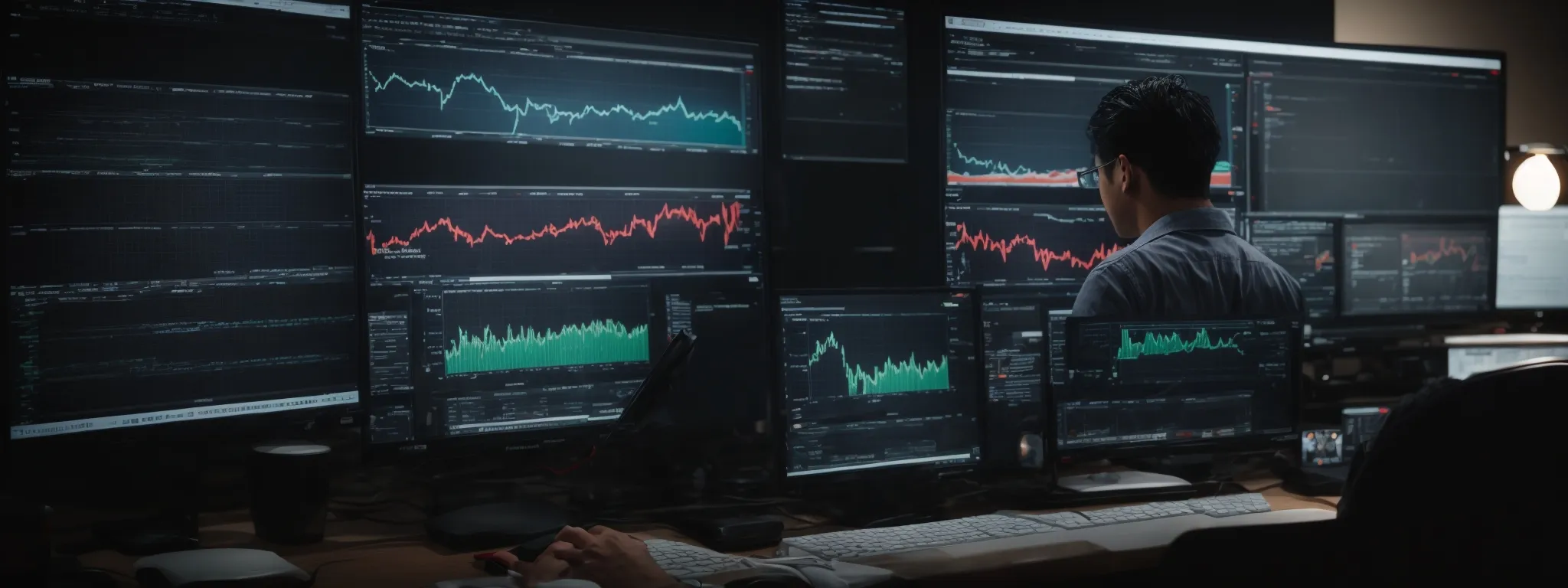 a person analyzing graphs on a computer screen representing website traffic and seo metrics.