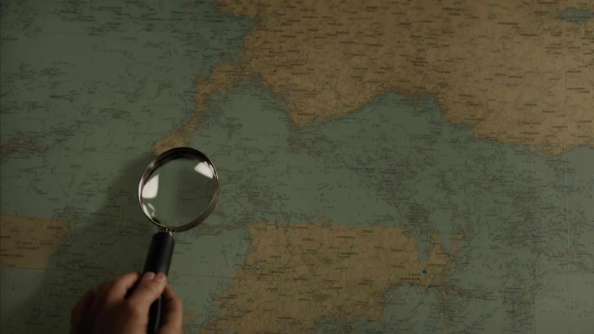 a person examining a magnifying glass over a map to chart out a strategic course.