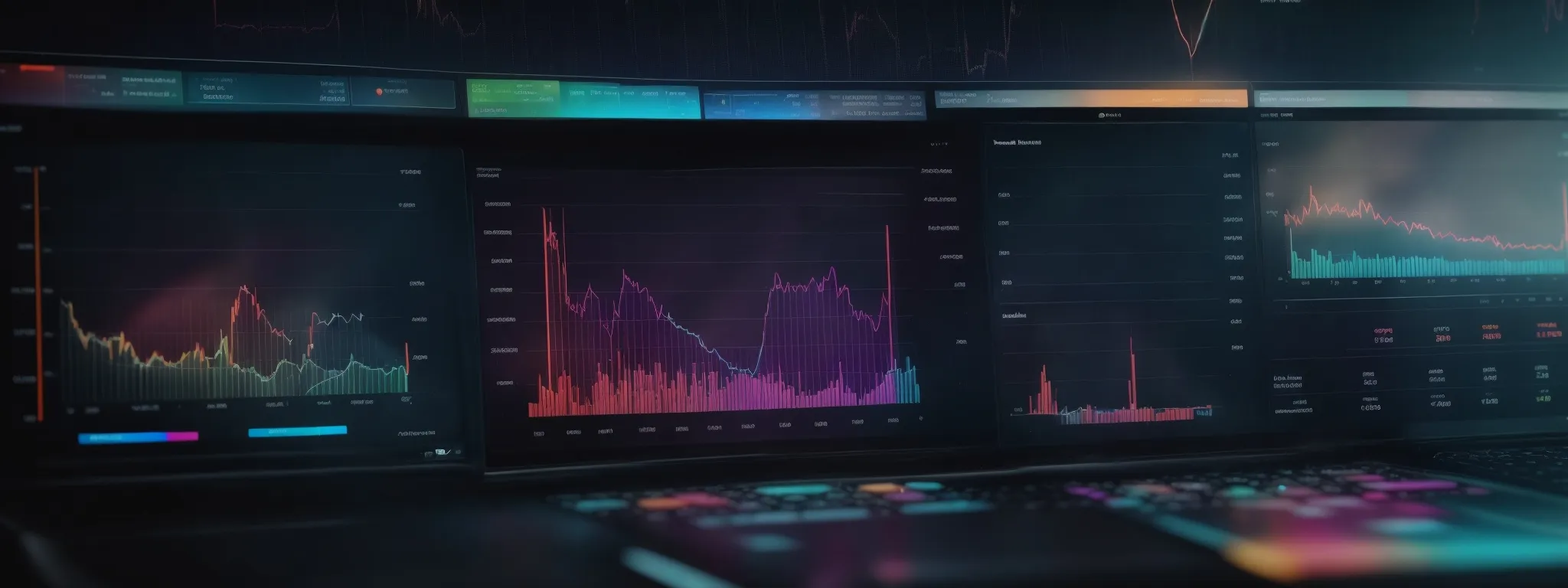 a dashboard displaying colorful graphs and metrics representing seo performance trends.