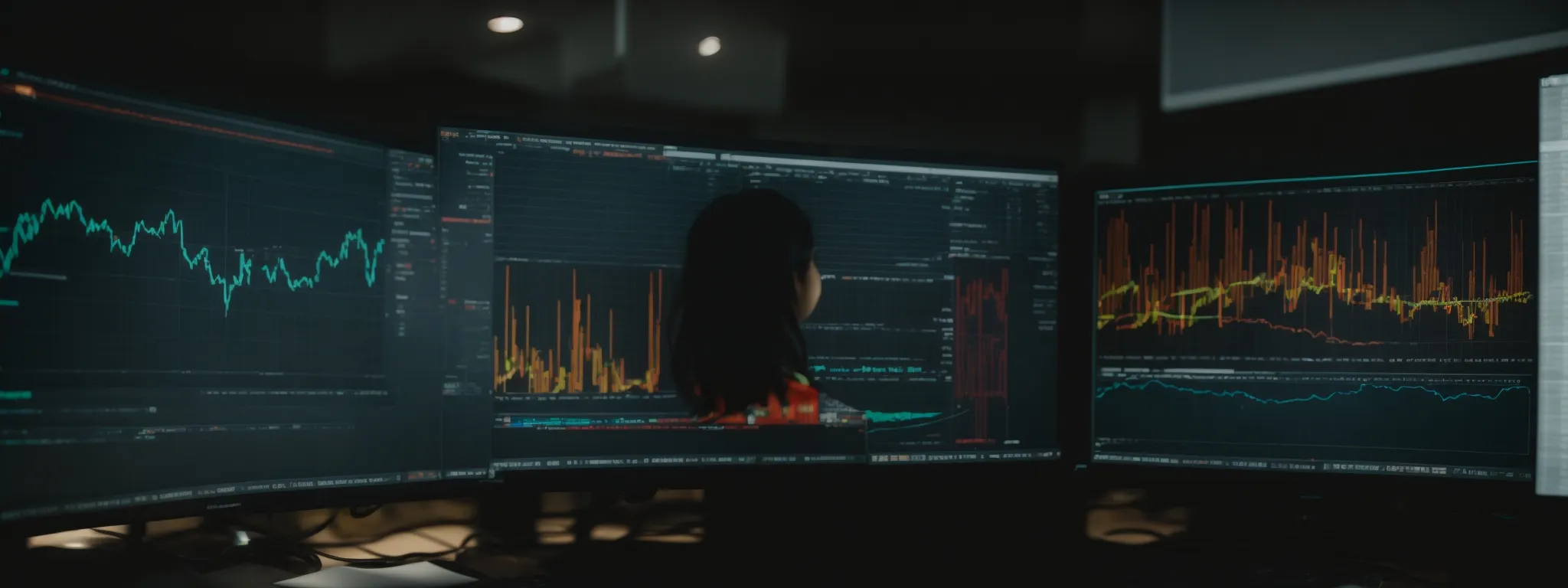 a person analyzing a graph highlighting trends on a computer screen.