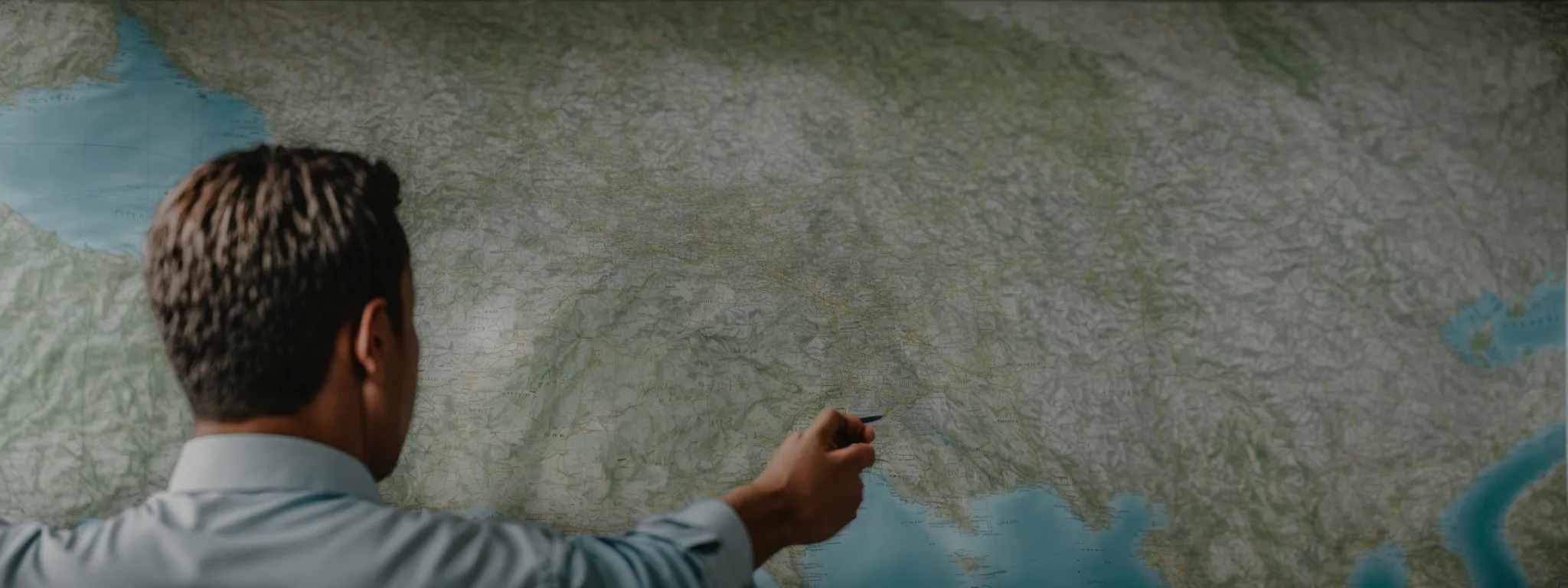 a marketer plots a local search strategy on a large map.