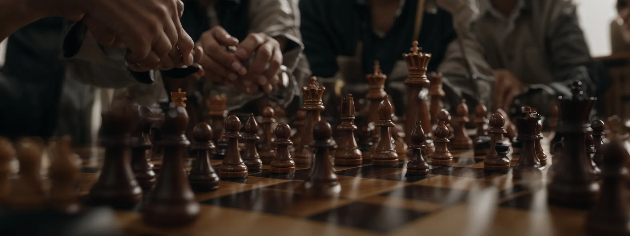 a strategic battle scene with chess pieces on a board highlighting a pivotal move.