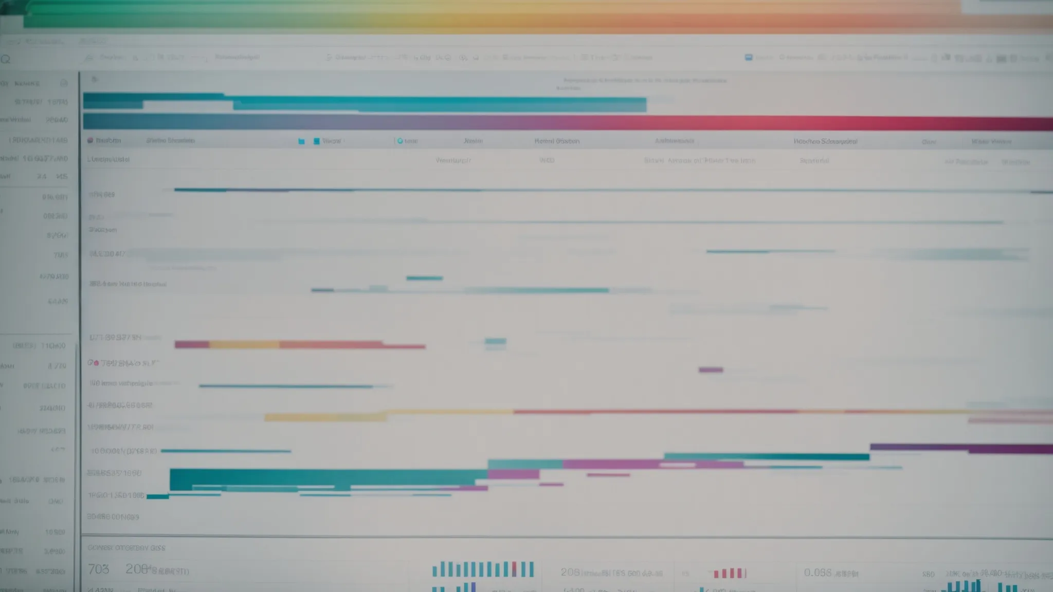 a close-up of a computer screen displaying colorful graphs and lists of trending keywords.
