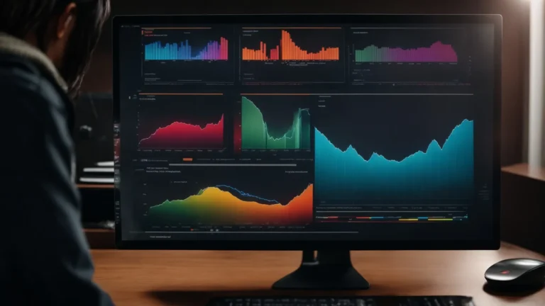 a person is analyzing a colorful graph on a computer screen showing search volume trends for various keywords.
