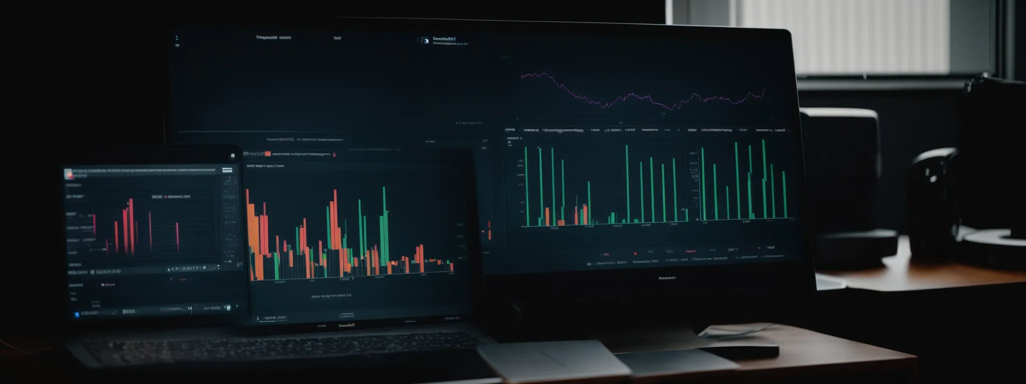 a computer screen displaying colorful graphs and seo metrics.
