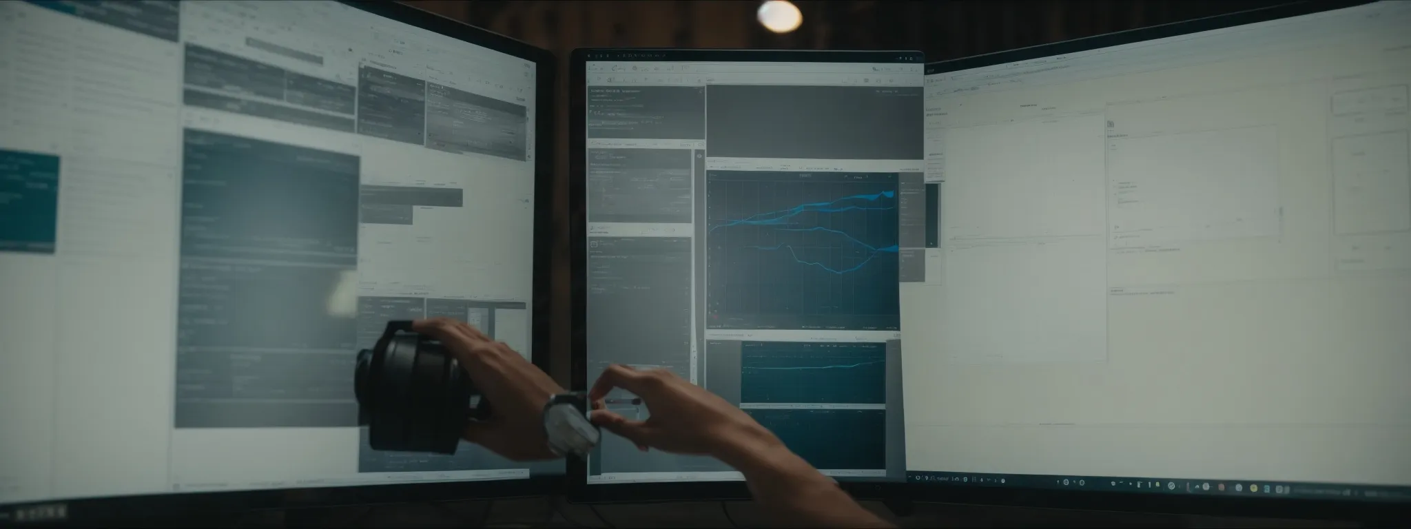 a focused individual analyzes a dual-sided diagram comparing options on a computer screen.