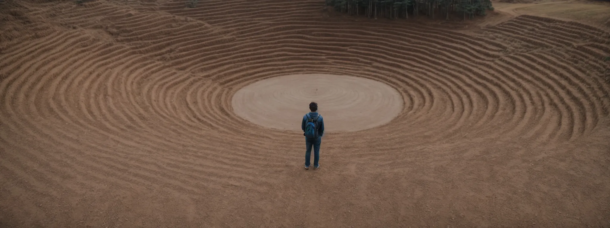 a person standing at the entrance of a labyrinth, ready to navigate its complex paths armed with a compass and a notepad.