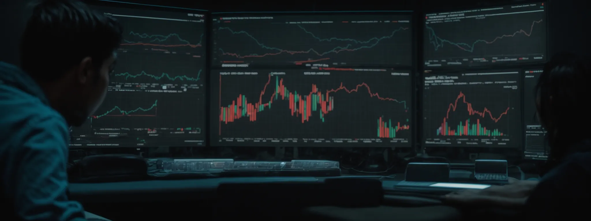 a person sits before a computer screen displaying charts and graphs, deeply focused on optimizing a website's seo strategy.