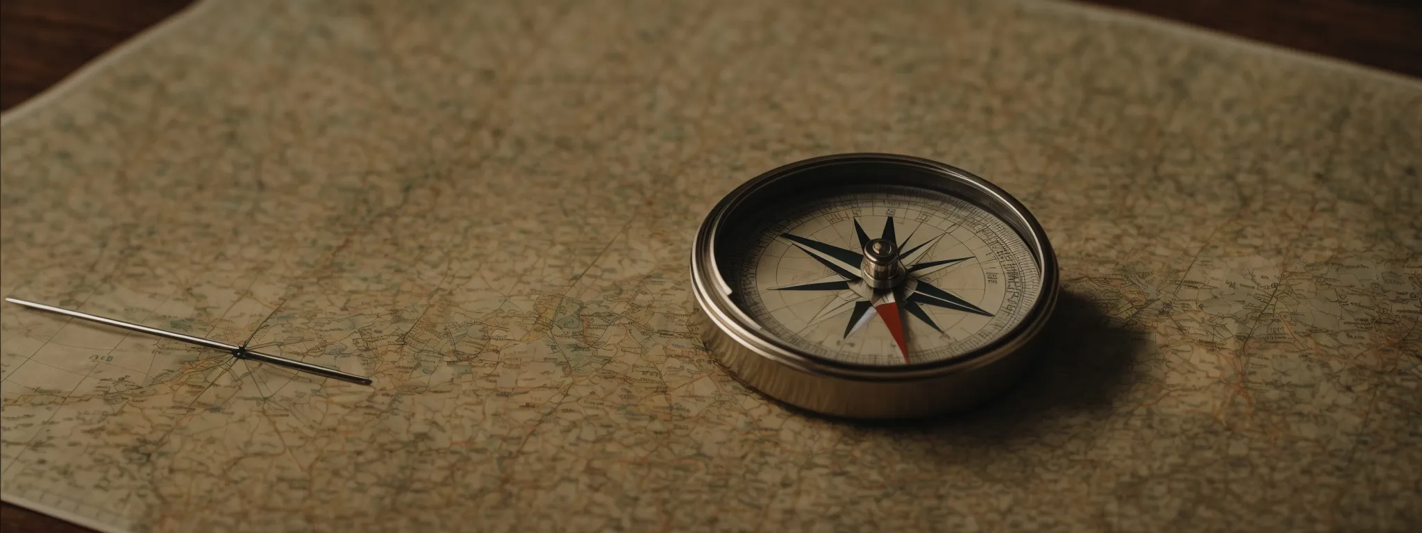 a compass and map on a table, symbolizing strategic navigation through the terrain of digital marketing.