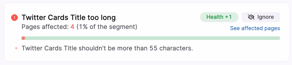 Twitter Cards Issue error message displayed in Search Atlas site auditor