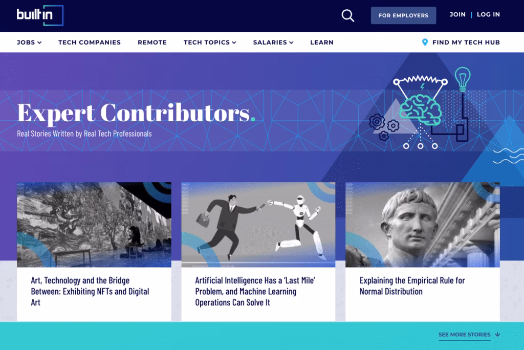 Screenshot from Expert Contributors Section of Builtin.com August 2022