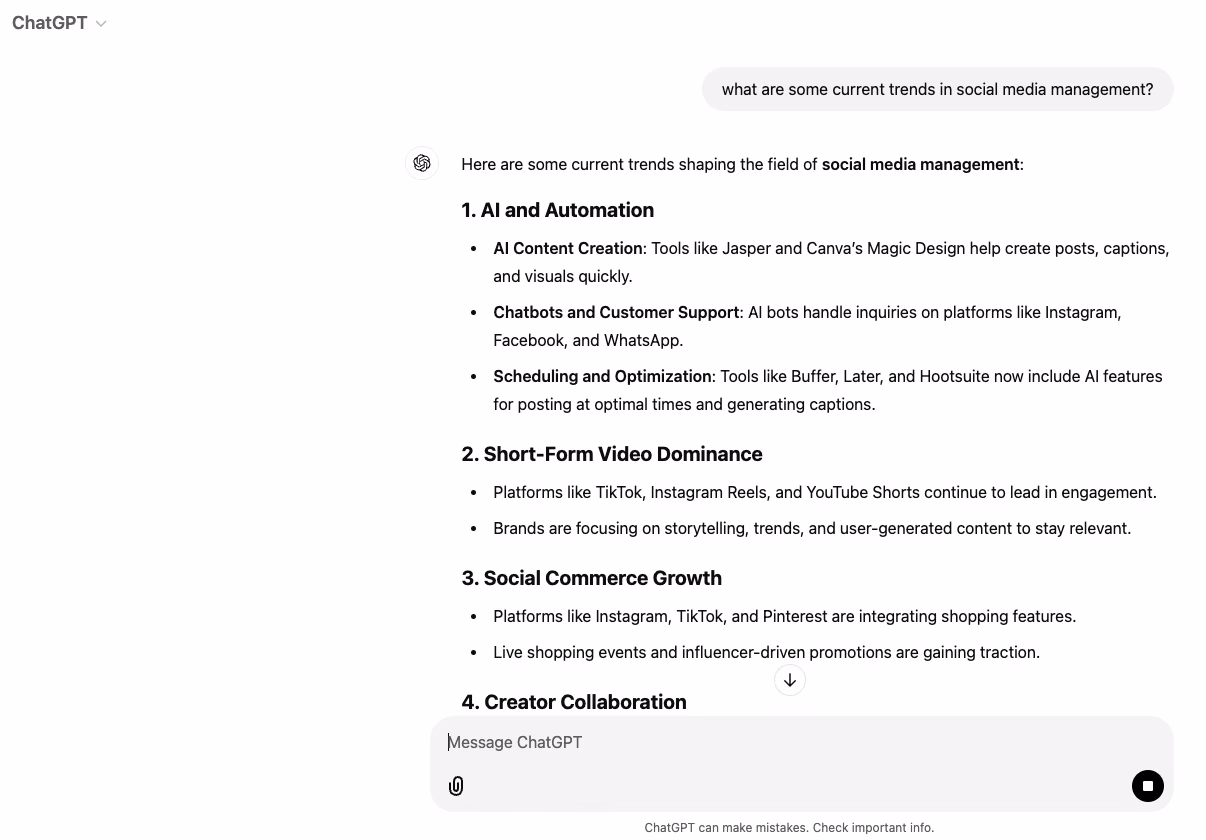 ChatGPT Example of Searching Current Trends