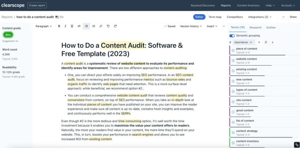 Clearscope Content Editor