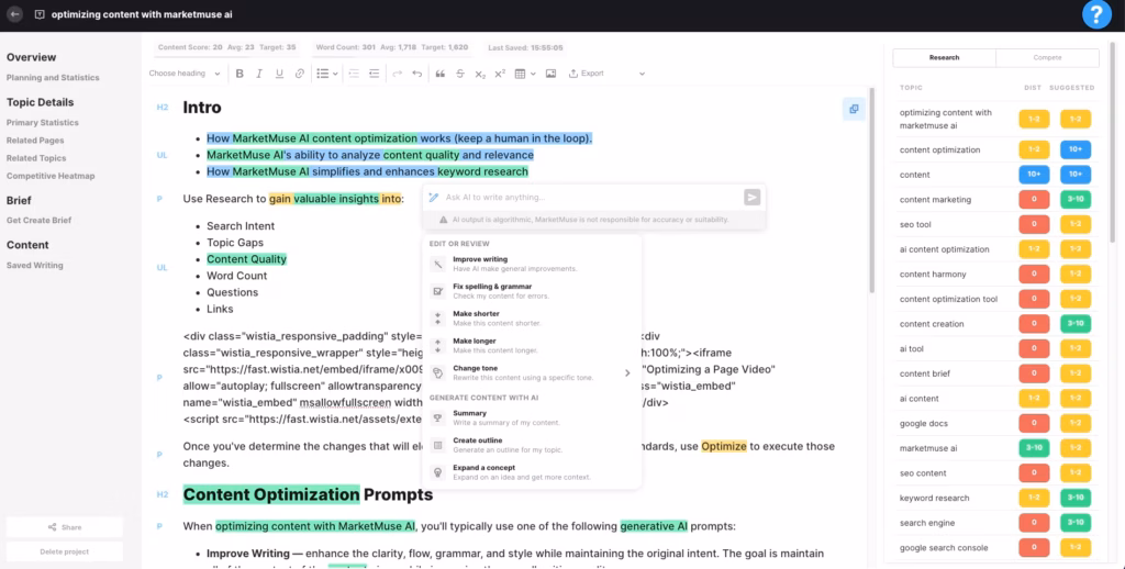MarketMuse content optimizer