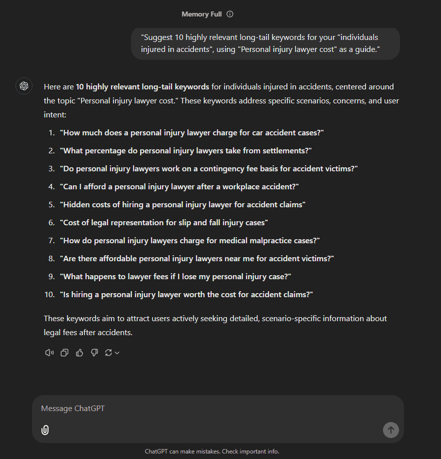 chatgpt 10 relevant keywords