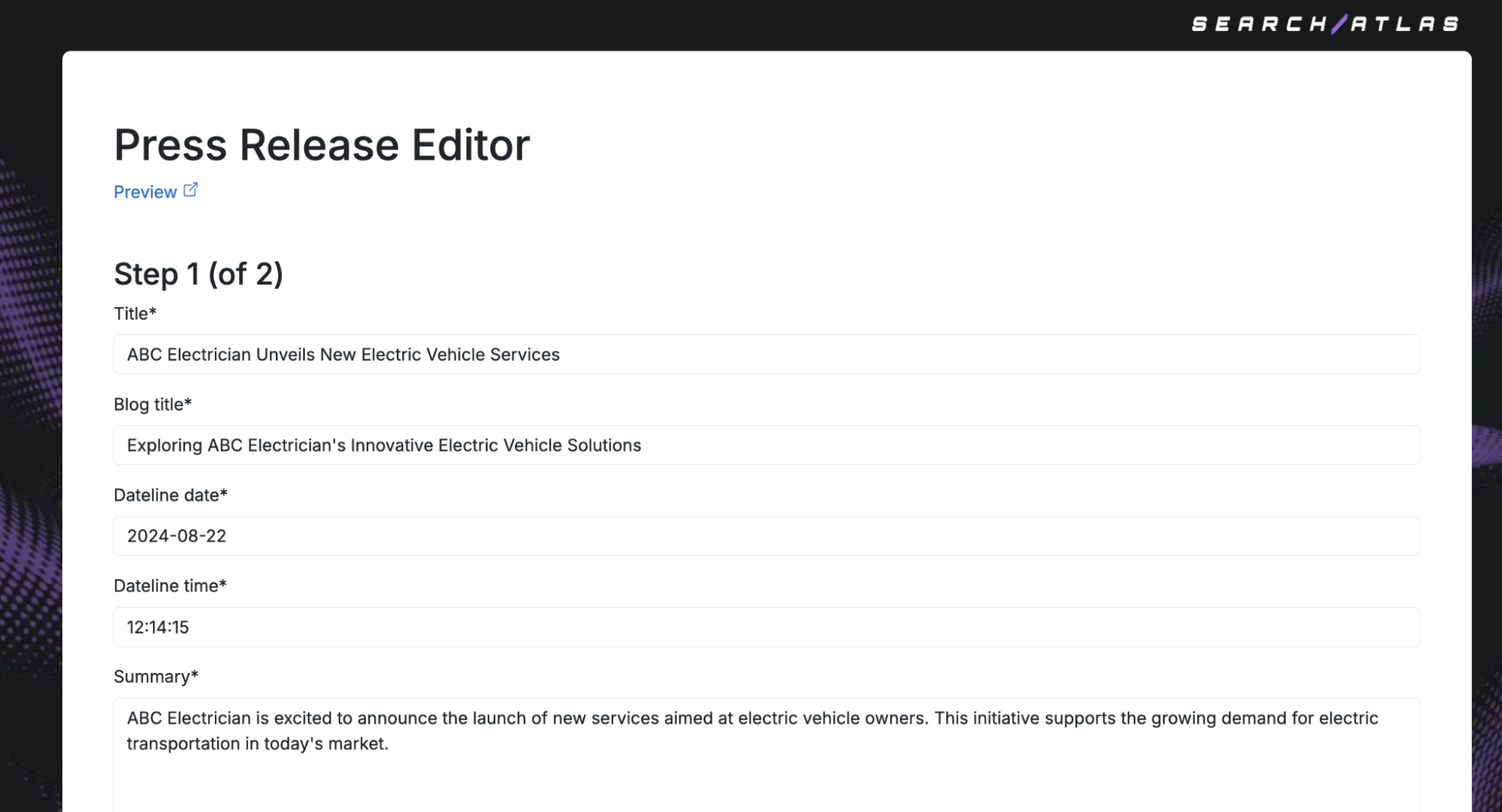 Screenshot of a press release distribution platform, Otto SEO, showing options for category selection, distribution channels, content variations, and associated costs in credits.