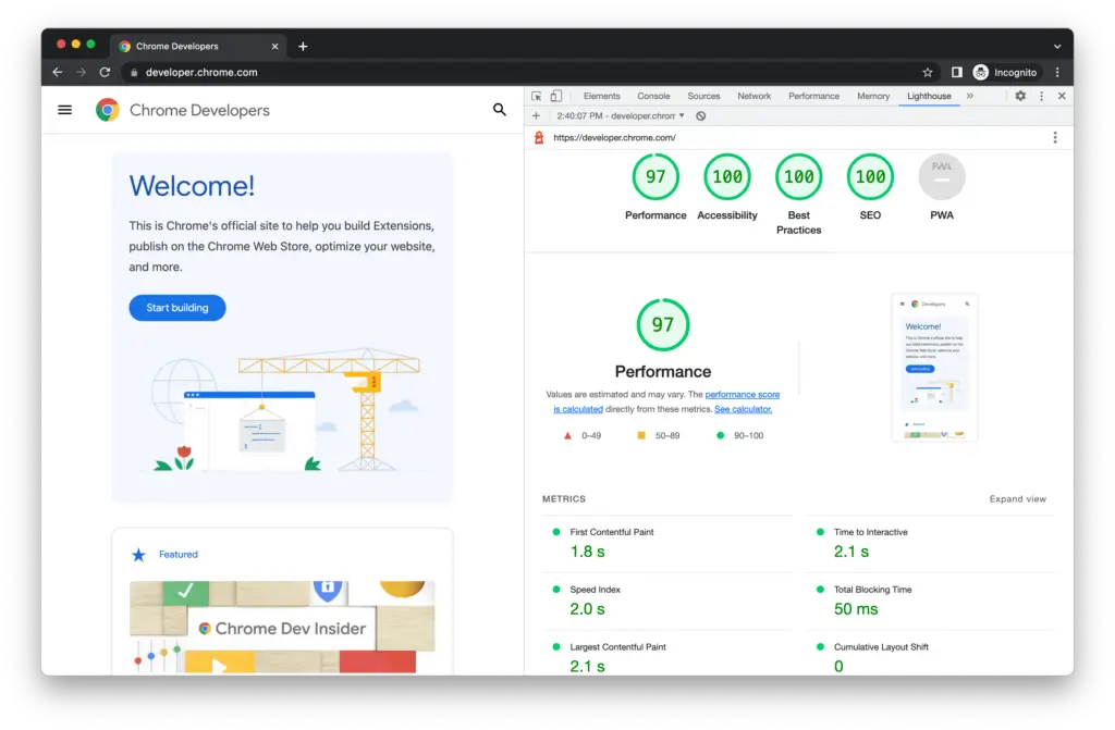 lighthouse chrome extension