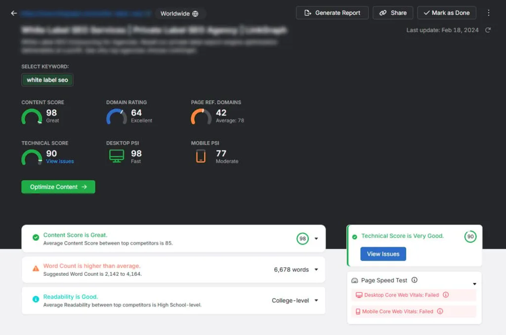 page score content and technical score search atlas