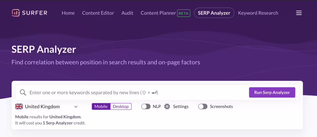 surfer seo serp analyzer