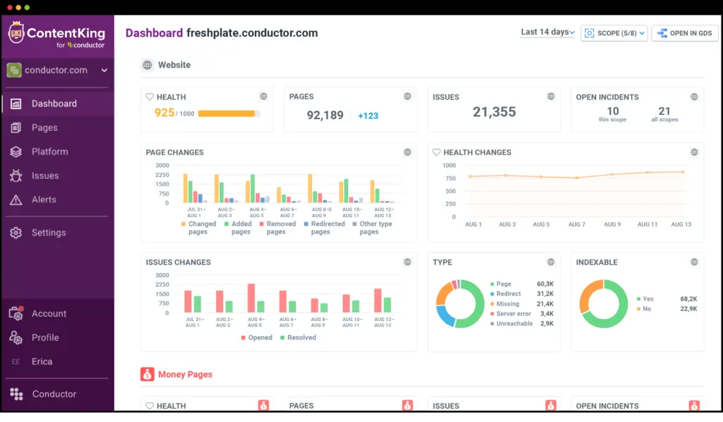 ContentKing by Conductor Dashboard Example