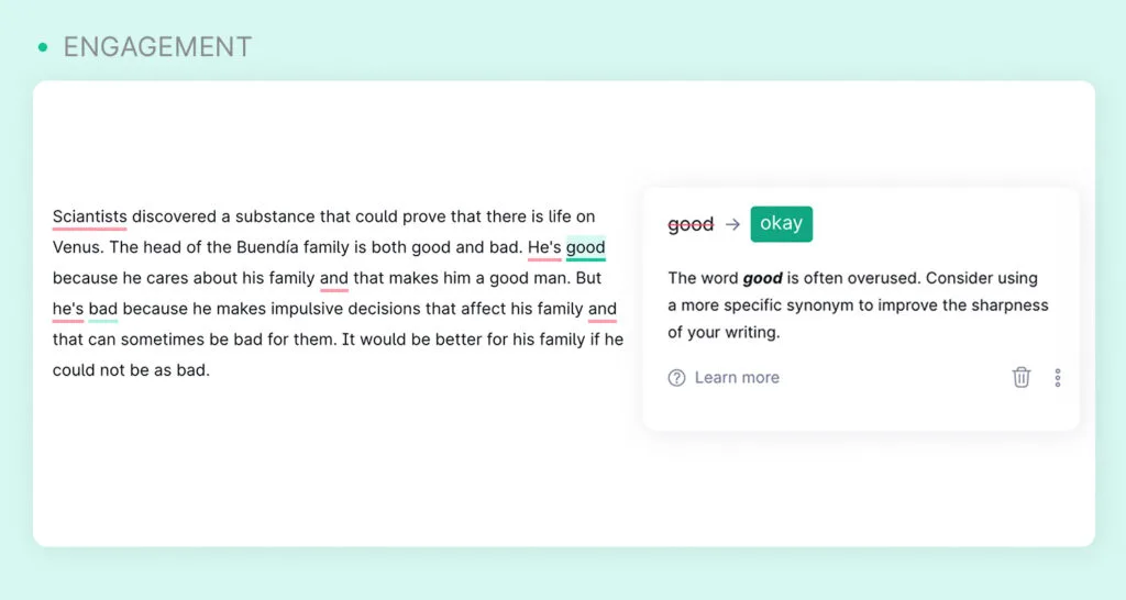Grammarly General Writing Suggestion Vocabulary Feature