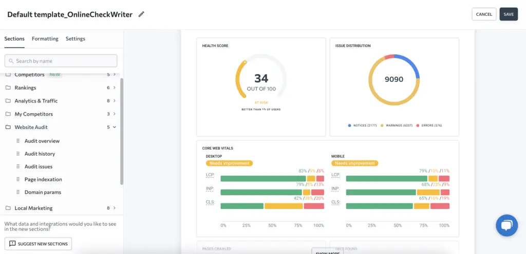 SE Ranking SEO reporting builder tool for clients