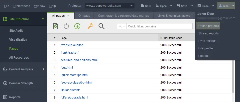 SEO Powersuite auditor feature
