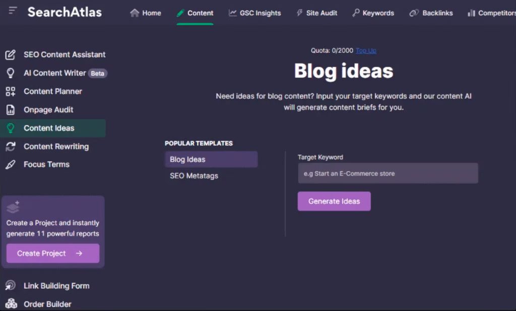 Search Atlas Blog Idea Generator Feature