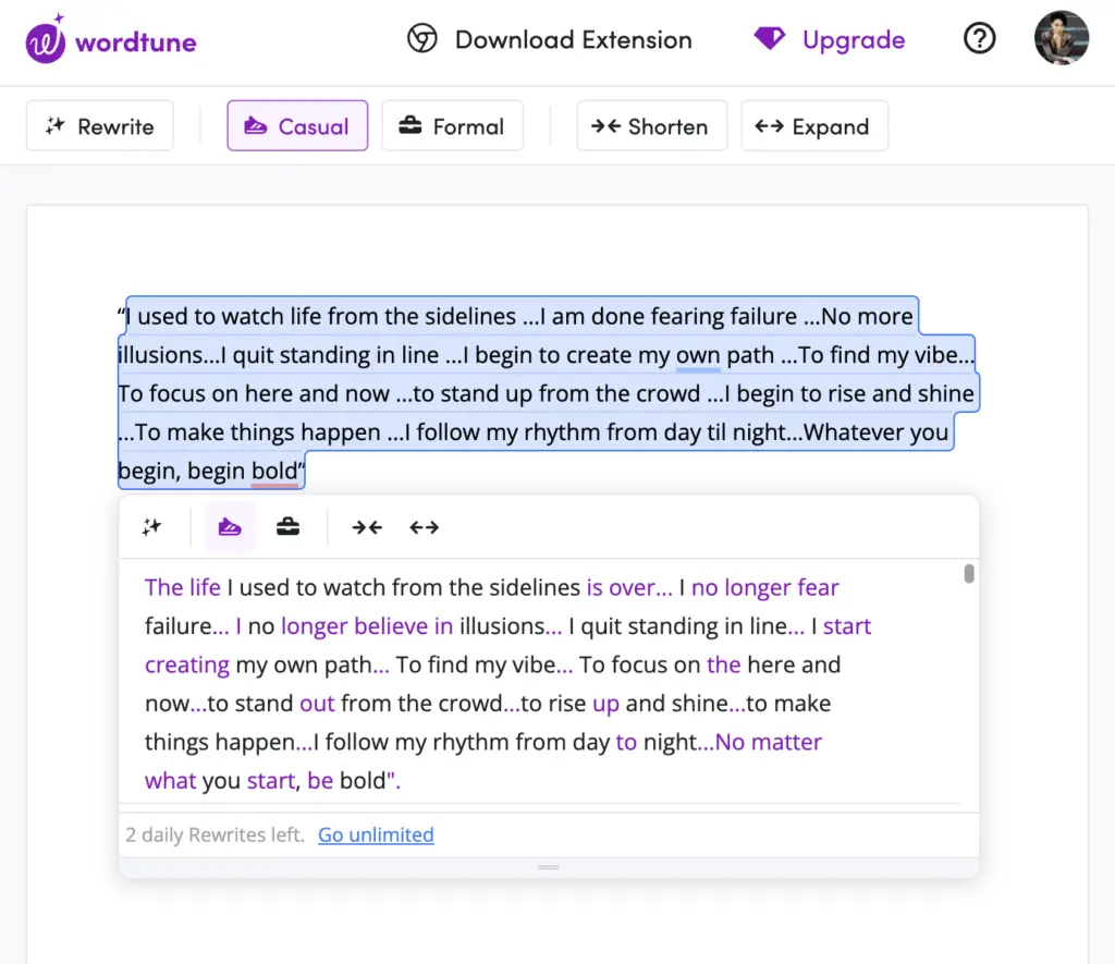 Wordtune AI Content Example