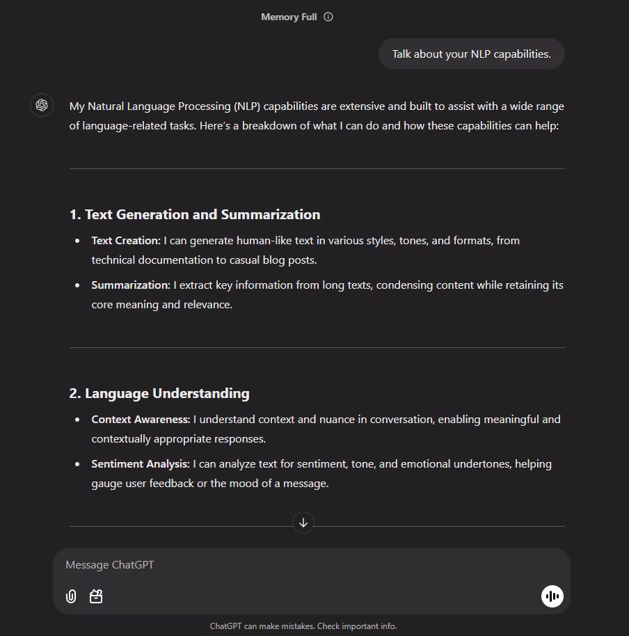 chatgpt asking about its NLP capabilities