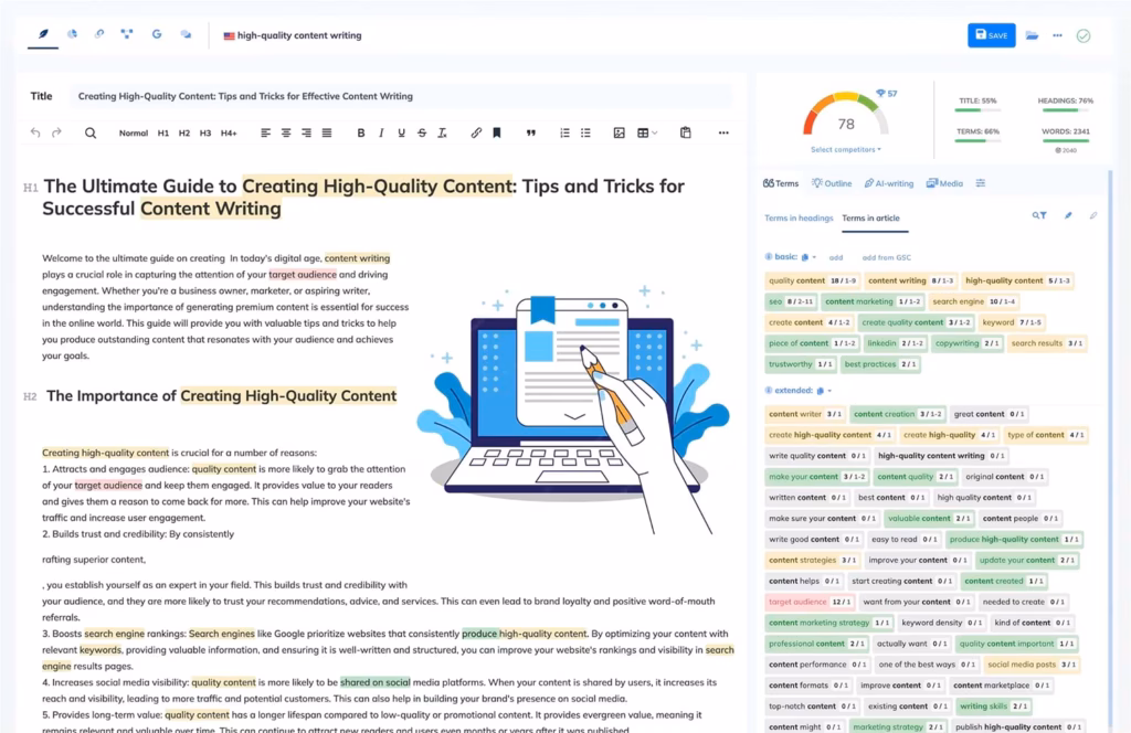 neuronwriter content editor tool