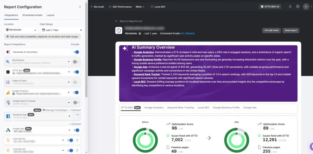 search atlas report builder with ai summary and OTTO