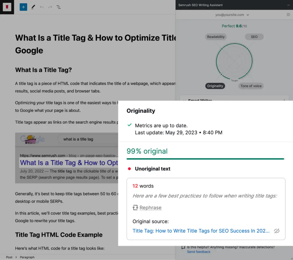 SEMrush WordPress Plugin