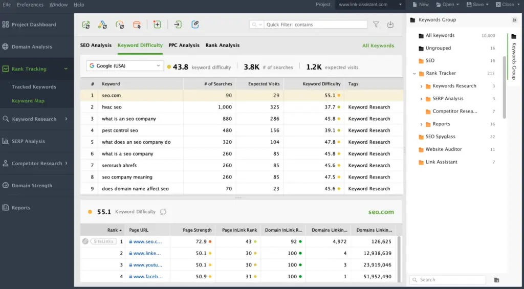 SEO Powersuite Keyword Research Feature