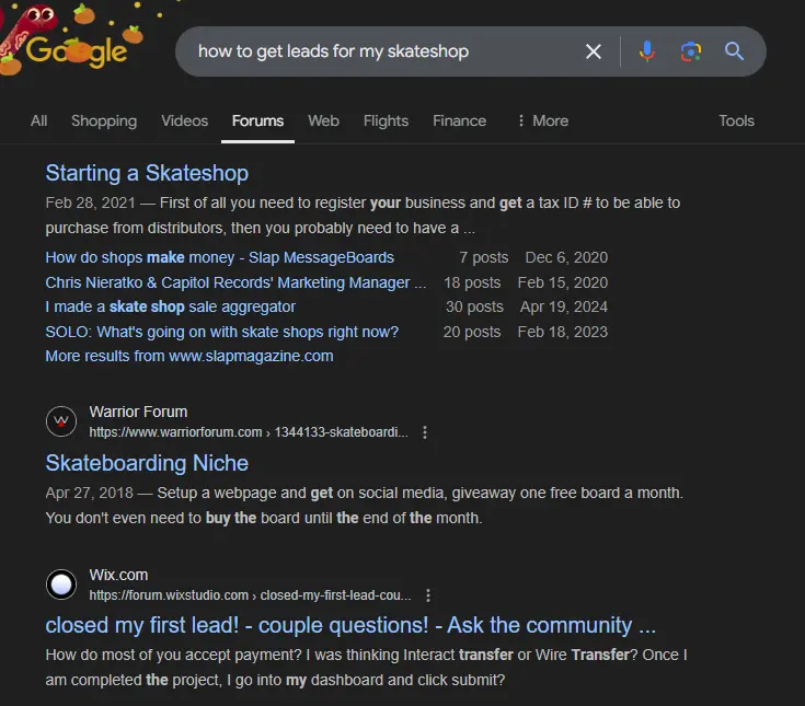forums tab skateshop example search atlas