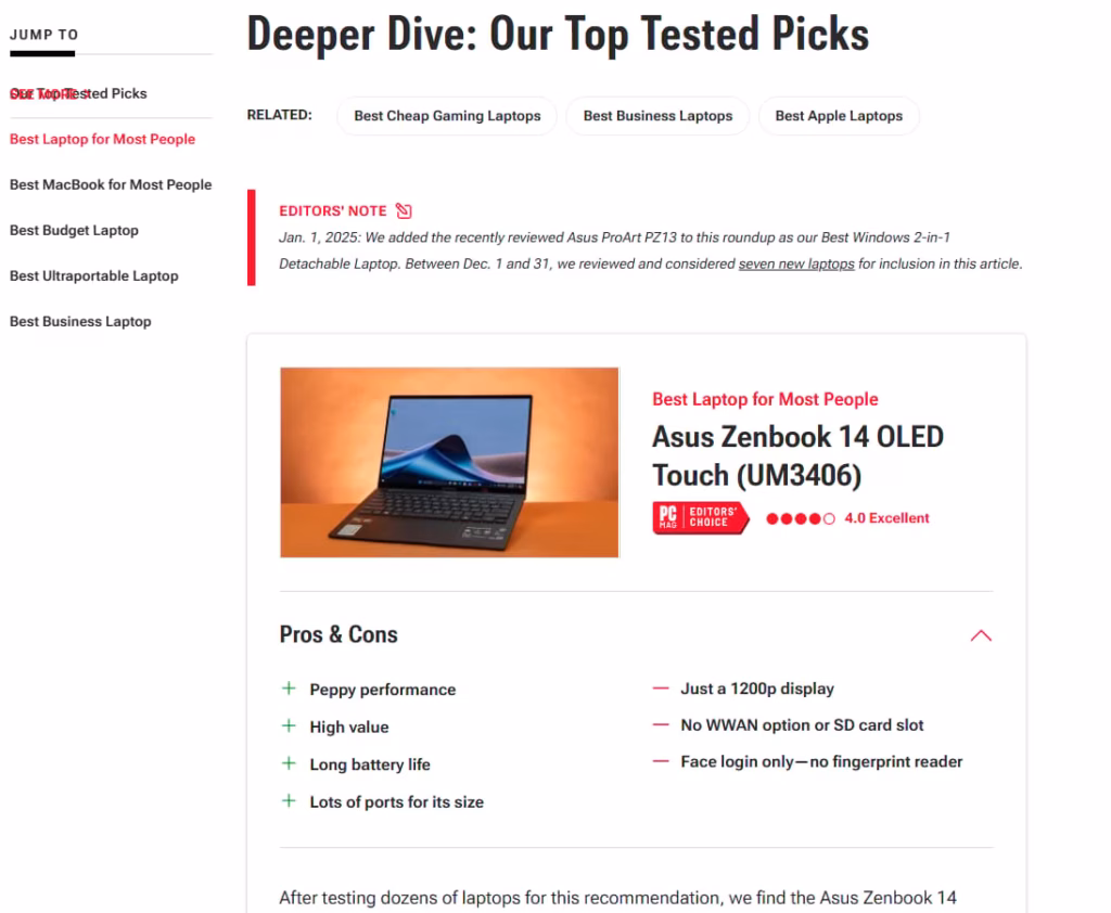 product comparison top laptops