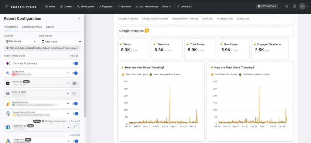 search atlas report builder with GA4